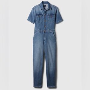 GAP Blue Denim Short Sleeve Jumpsuit